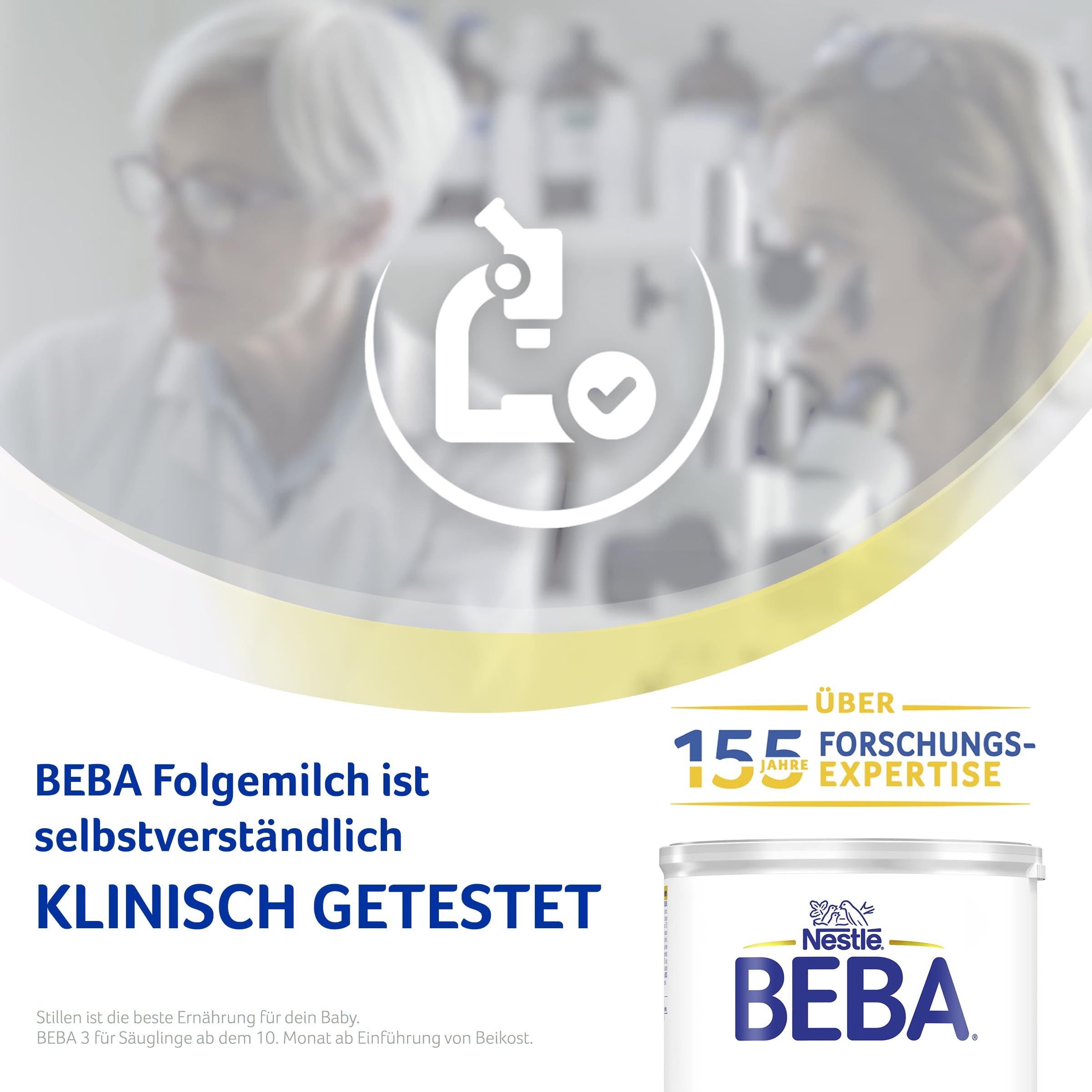 BEBA 3 - Folgemilch ab dem 10. Monat, Mit 5 HMO Komplex, Altersgerecht angepasster Proteingehalt, Nur Laktose, Ohne Palmöl, Ohne Fischöl, Babynahrung, Baby-Milchpulver, 6er Pack (6 x 800g)