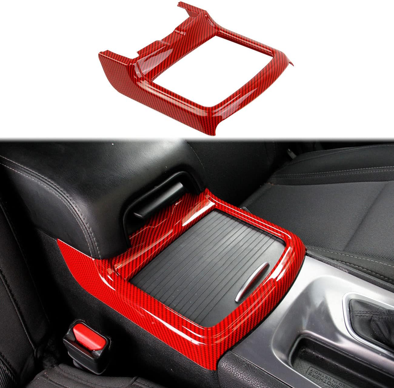 Carbon Fiber Cup Holder Cover Trim Decor Sticker for Dodge Charger 2015-2021/ Chrysler 300 2015-2021 red