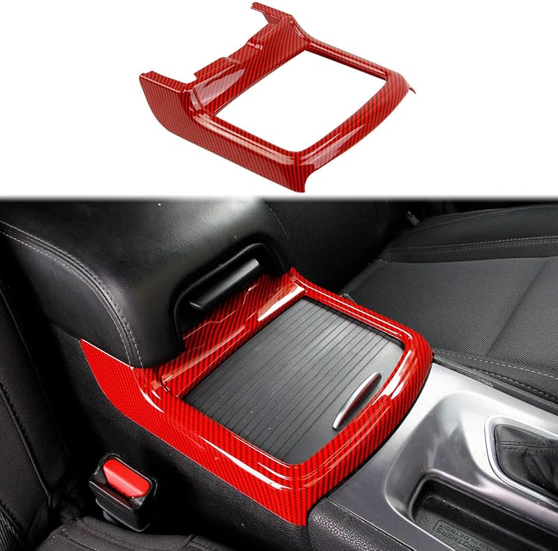 Moldura Adesiva para Porta-Copos em ABS com Padrão de Fibra de Carbono Vermelho para Dodge Charger 2015–2021