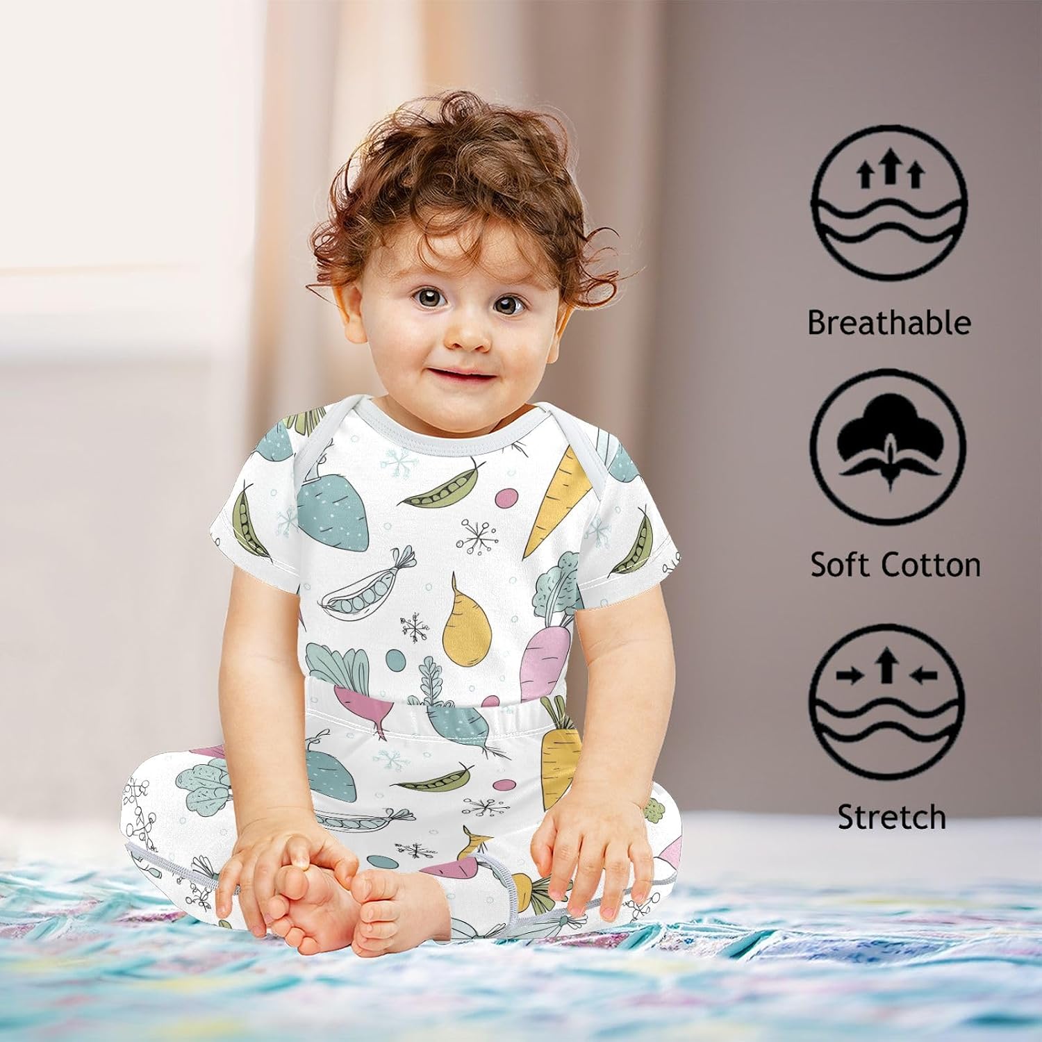 vvfelixl Baby Clothes Vegetable Dots Baby Bodysuits Set Unisex Short Sleeve Babys Pants Sets 0-3M