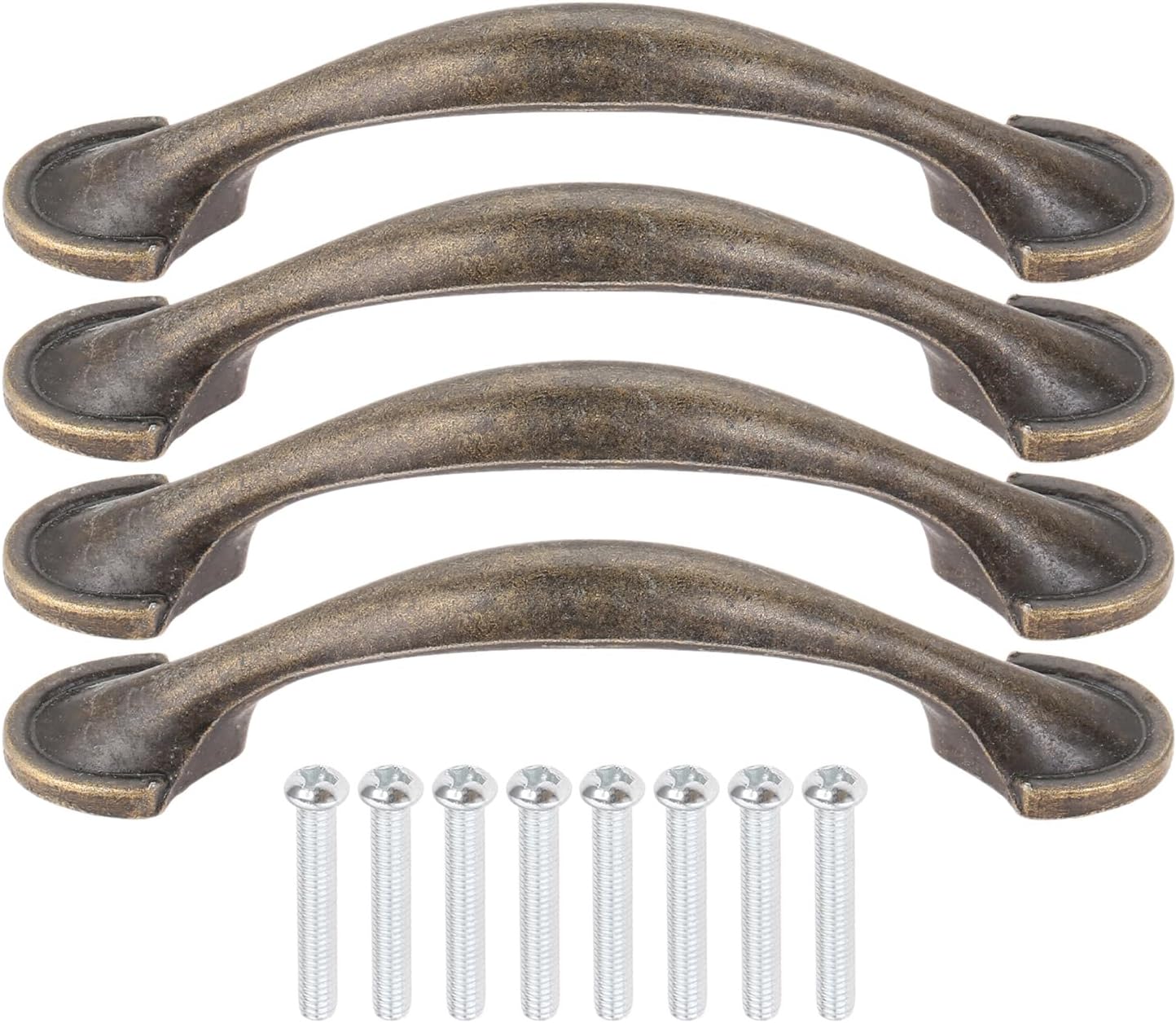 dophee 4Pcs Antique Bronze Cabinet Pulls, Arch 3” Hole Spacing Kitchen Cabinet Handles for Closet Door Drawer Cupboard Wardrobe Dresser with Screws, 116x22mm/4.57"x0.87"