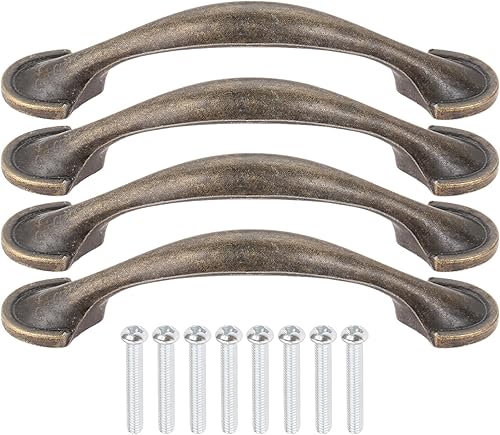 Miniatura 2 de dophee 4 tiradores de gabinete de bronce antiguo, tiradores de arco para armario de cocina, pomos de cajón, armario, armario, aparador, muebles con