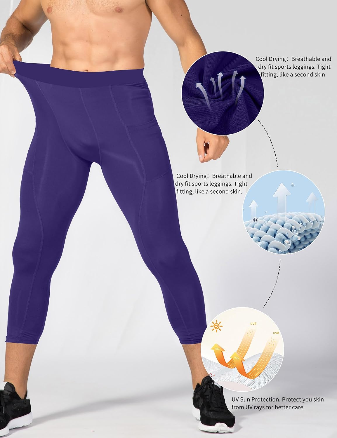 SPVISE Men's 3/4 Compression Pants Athletic Capri Leggings Dry Fit Running Tights with Pocket Basketball Sports Gym Baselayer