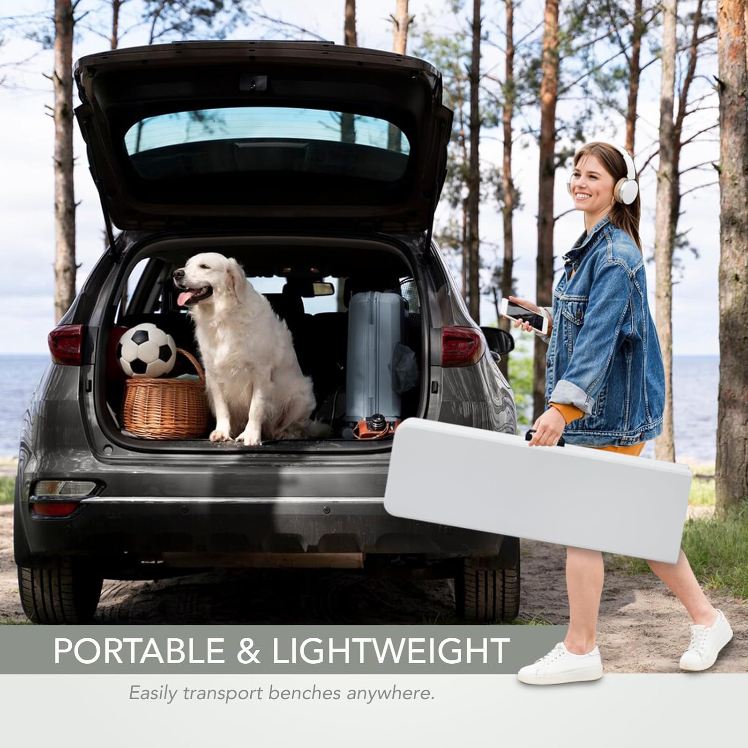 AJP Distributors 6 Foot Portable Plastic Folding Bench 6FT 72" Half Foldable Heavy Duty Seat w/Carry Handle - Indoor Outdoor Backyard Camping Picnic BBQ Party Wedding Dining Office Event Meeting White