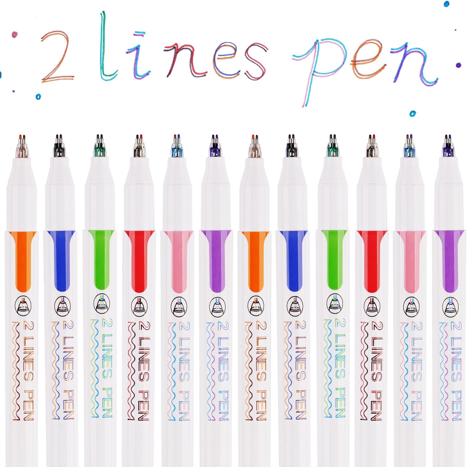 Tomorotec 3-D Two Line Drawing Pens Outline Marker Set of 12 in 6 Vibrant Color Pairs
