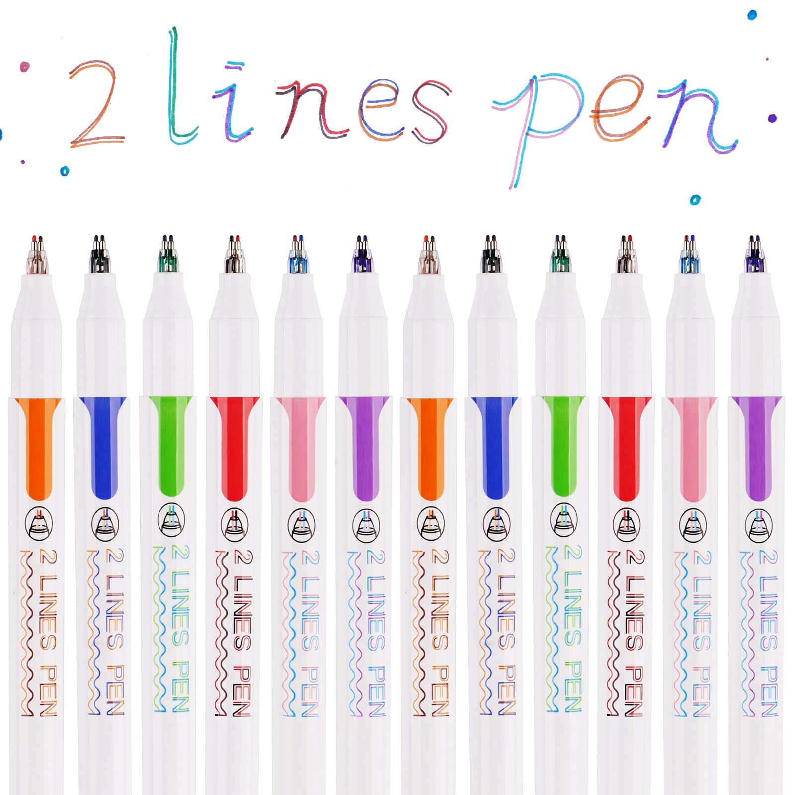 Tomorotec 3-D Two Line Drawing Pens Outline Marker Set of 12 in 6 Vibrant Color Pairs