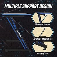 Vista 4 de BestOffice Gmaing Desk Z Shaped 39.4in Computer Gaming Workstation Ergonomic Gaming Table with Headphone Hook for Game Players, Blue