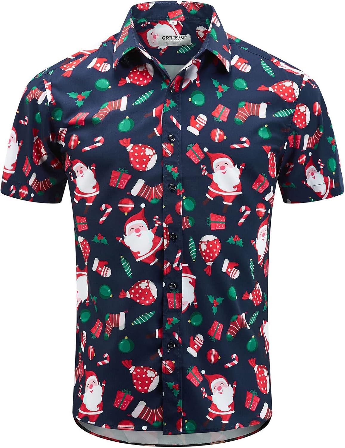 Christmas Shirts for Men Hawaiian Santa Claus Vacation Shirt Short Sleeve Button Down Dress Shirts - Image 2