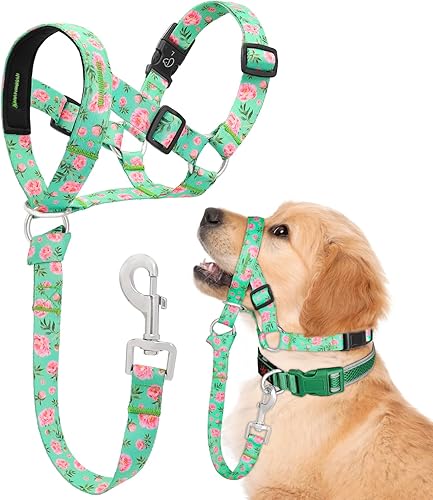 Vista 21 de Collar de cabeza de perro, cuello impreso sin tirones, ajustable para cabeza de perro, correa suave con enlace de seguridad, correa de bozal de 3