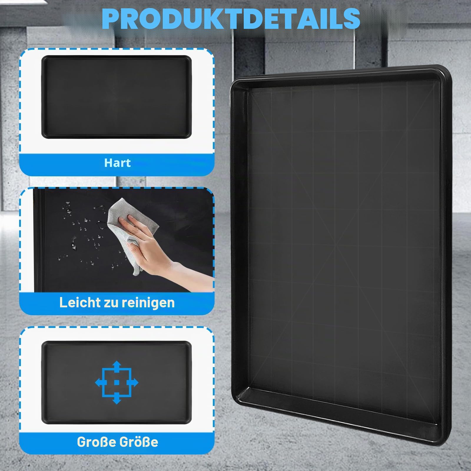 3 x extra große Auto-Ölauffangwanne, 90 x 60 x 4 cm, Ölauffangschale für unter dem Auto, Kunststoff-Ölauffangwanne, Ersatzschale, um Garagenboden, Ausstellungsraum, Auffahrt sicher und sauber