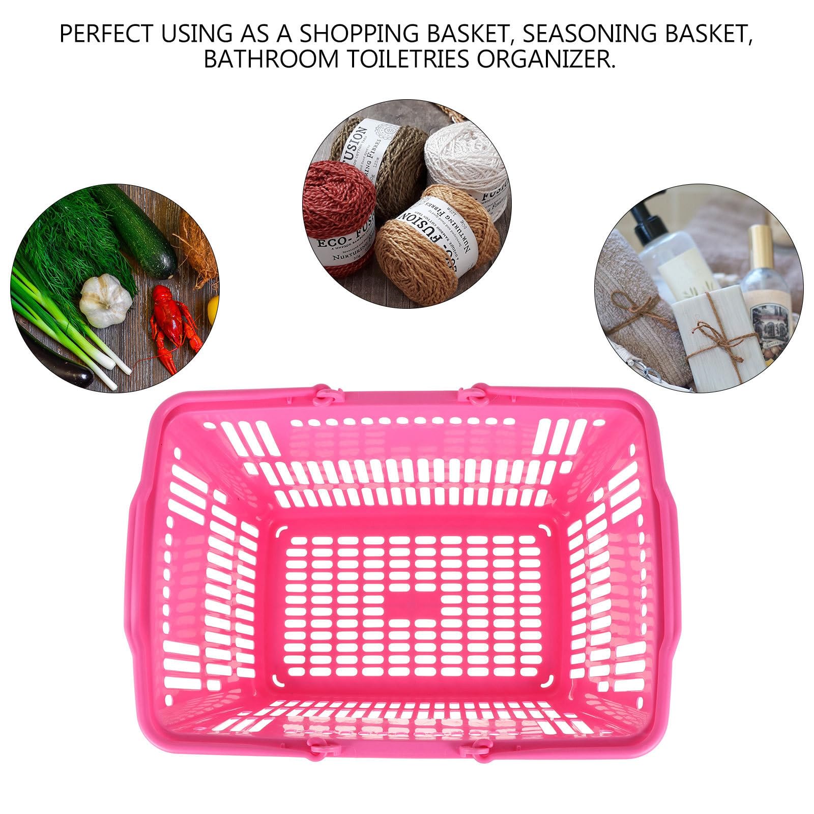 Cesta y Resistente Corrosión Práctica de Compra con Asas Portátiles de Plástico para Supermercado y Organización de Artículos Varios