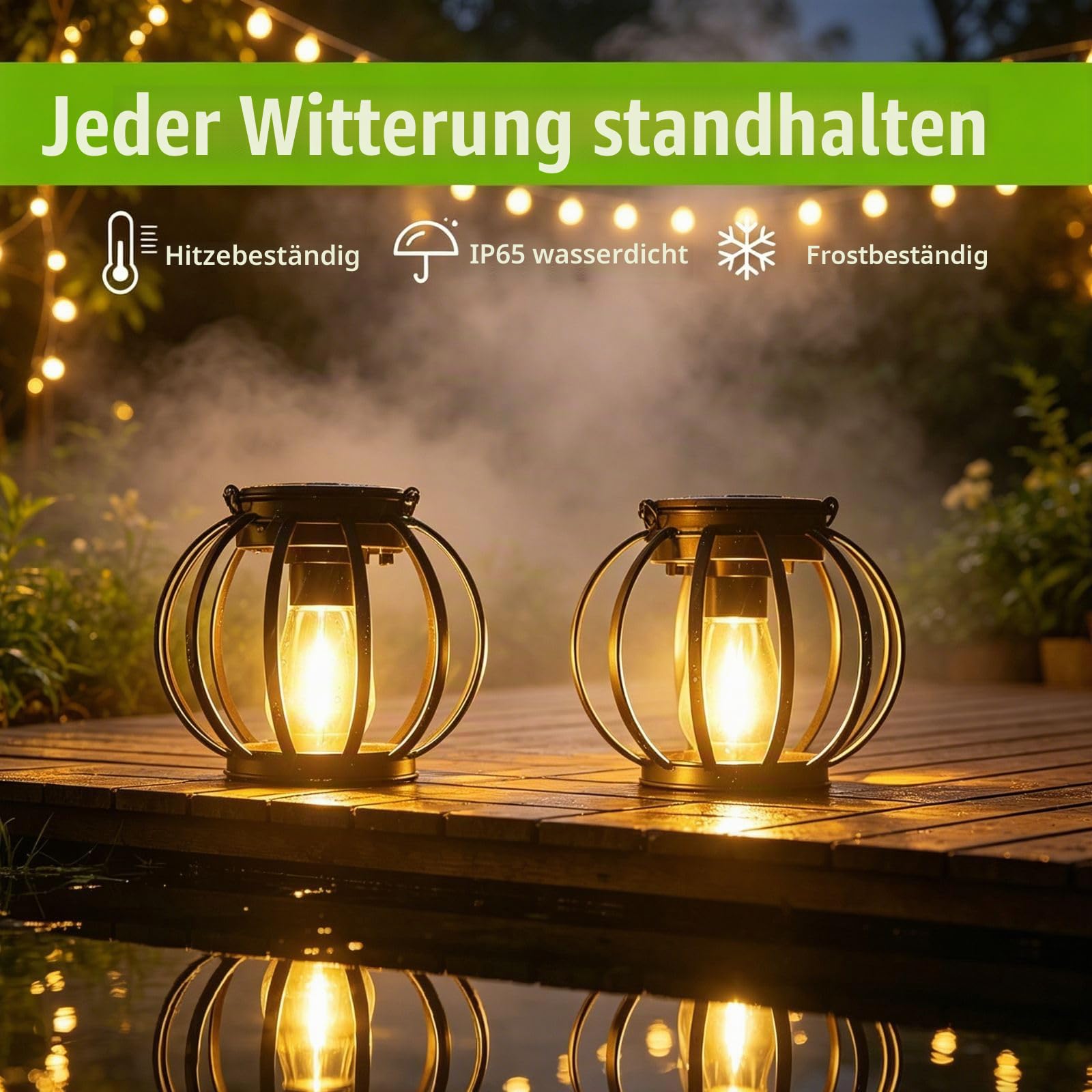 Solarlampen für Außen Hängend, 2026 Neue 4 Metall Solar Laternen für Draußen mit Größer LED-Glühbirne, IP65 Wasserdicht Solarleuchten Gartendeko mit Haken und Kette für Terrasse Rasen Balkon Hof