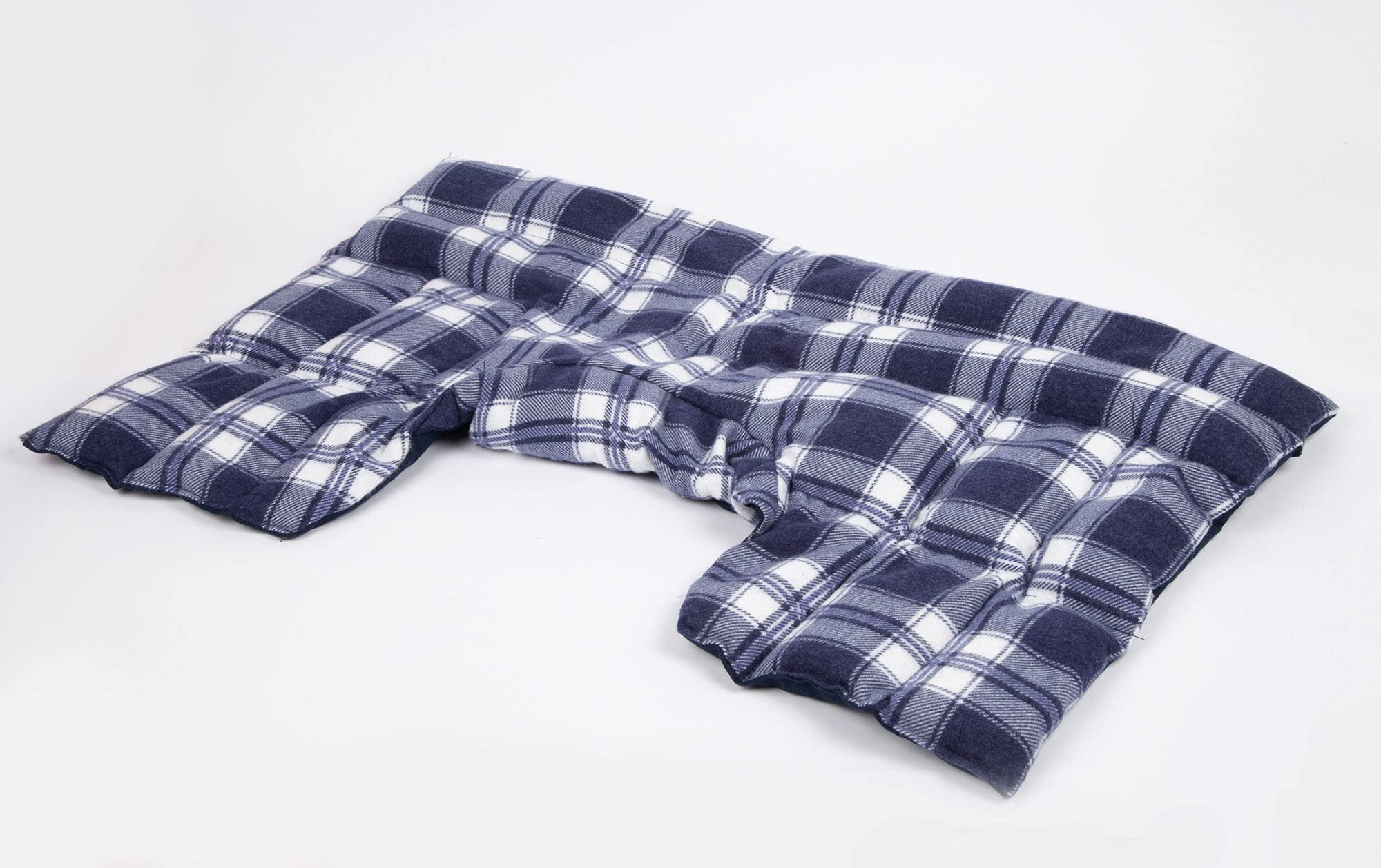Bio-Dinkelkissen Schulter & Nackenkissen mit Kragen. Nacken Wärmekissen, Körnerkissen - Wärme und Kälte - Kissen mit Bio-Dinkel, Flanell karo-blau
