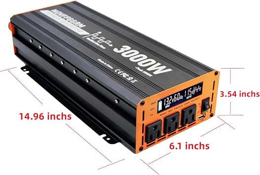 3000 Watt Power Inverter Converter, Car/Truck/RV 12V DC to 110V AC Converter, with LED Display, 3AC Outlets, USB Port