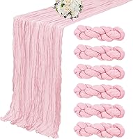 6 Pack Light Pink Cheesecloth Table Runners 10FT Boho Gauze Fabric 35x120 Inch Rustic Sheer Runners for Weddings, Baby Showers, Birthdays