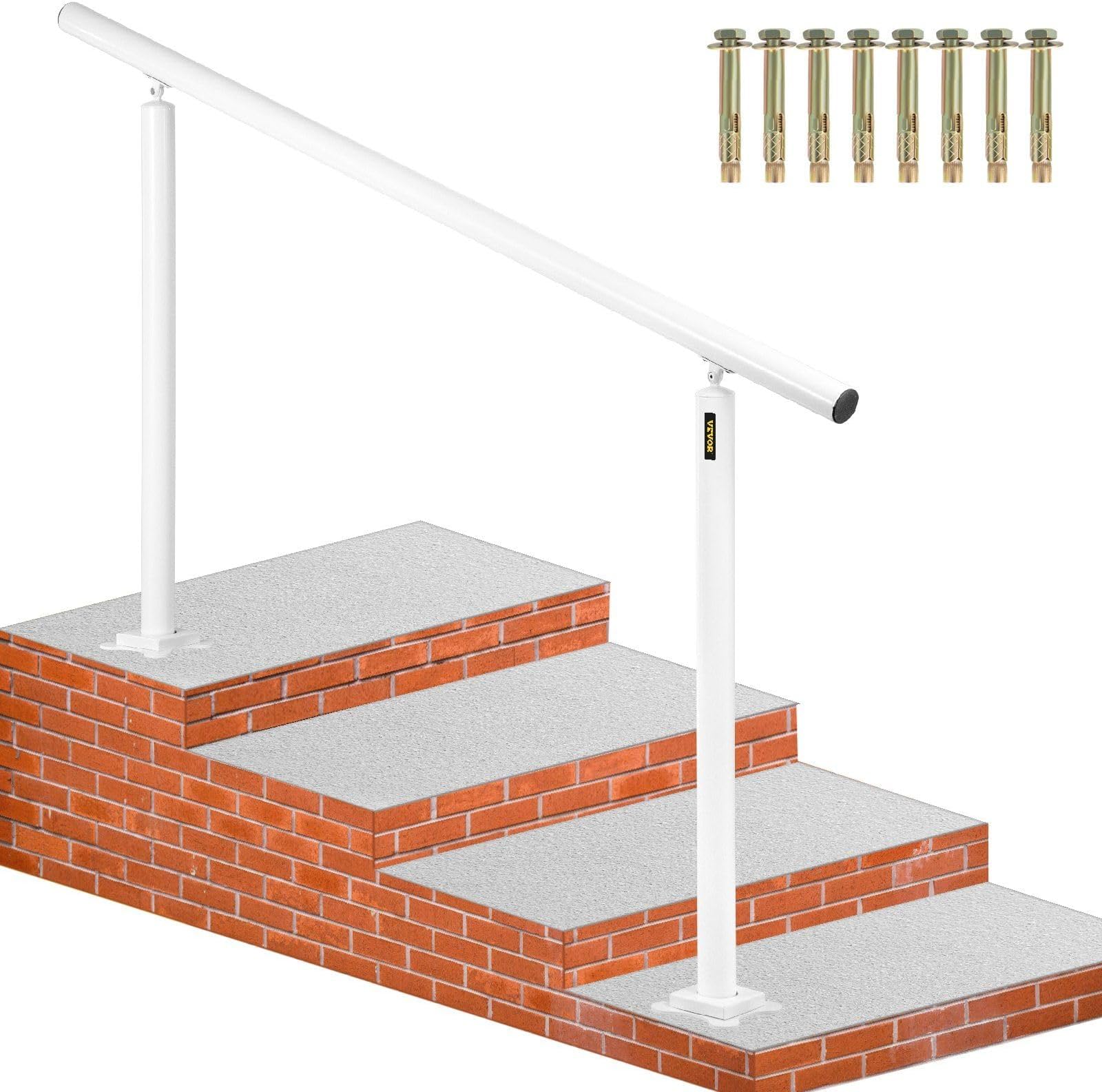 5 FT Outdoor Stair Railing Kit, Adjustable 0-5 Step Handrail for Elderly, White Aluminum Handrail for Steps, Porch, Deck, Non-Slip Safety Rail with 155 lbs Capacity