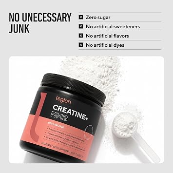 Legion Creatine HMB Powder Micronized Creatine Monohydrate 5g with myHMB 2.5g Unflavored Sports Nutrition Powder for Strength Training, Performance Support, and Post-Workout Recovery 30 Servings