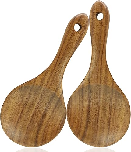 2 palas de arroz de madera, cucharas de arroz antiadherentes, cuchara de servir, cucharas de cocina, utensilios de cocina, 7.09 pulgadas