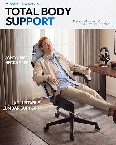 Miniatura 7 de Dowinx Silla de juegos, sillas de juegos de tela para adultos con cojines de resorte de bolsillo y soporte lumbar, silla ergonómica de masaje para