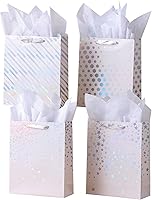 Vista 5 de SHIPKEY Paquete de 12 bolsas de regalo blancas, 10 x 4 x 13 pulgadas, bolsas de regalo blancas medianas surtidas, bolsas de regalo para regalos