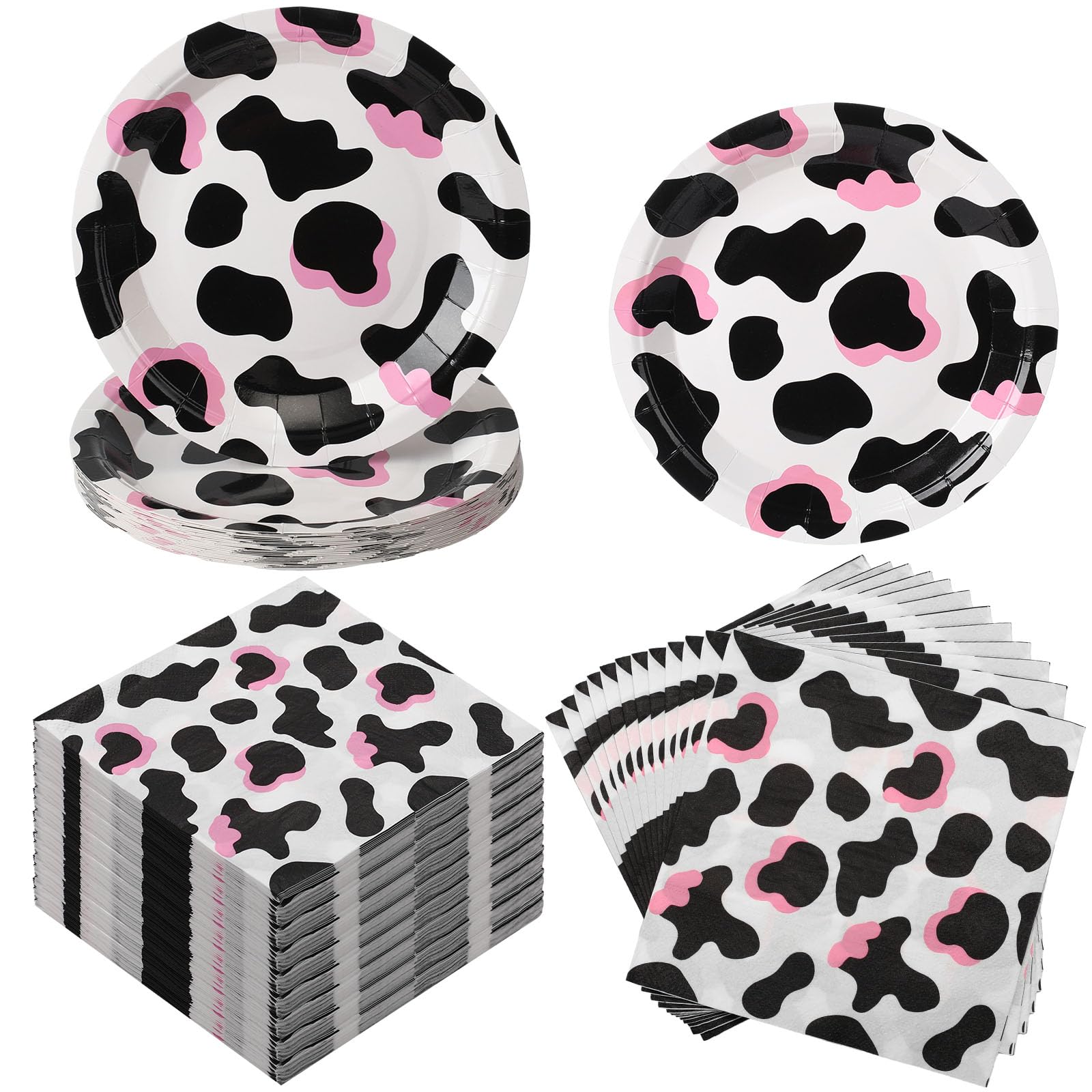 Yaomiao 120 Pcs Cowboy Cowgirl Party Supplies, Cow Print Plates and Napkins Decorations for Girls Boys Farm Animal Cow Theme Birthday Party Baby