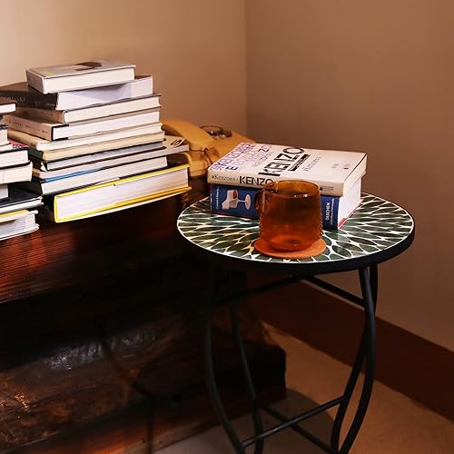 Miniatura 4 de VCUTEKA Mesa auxiliar de mosaico para exteriores, mesa de centro pequeña para patio, mesa de centro para exteriores, mesa redonda para plantas,