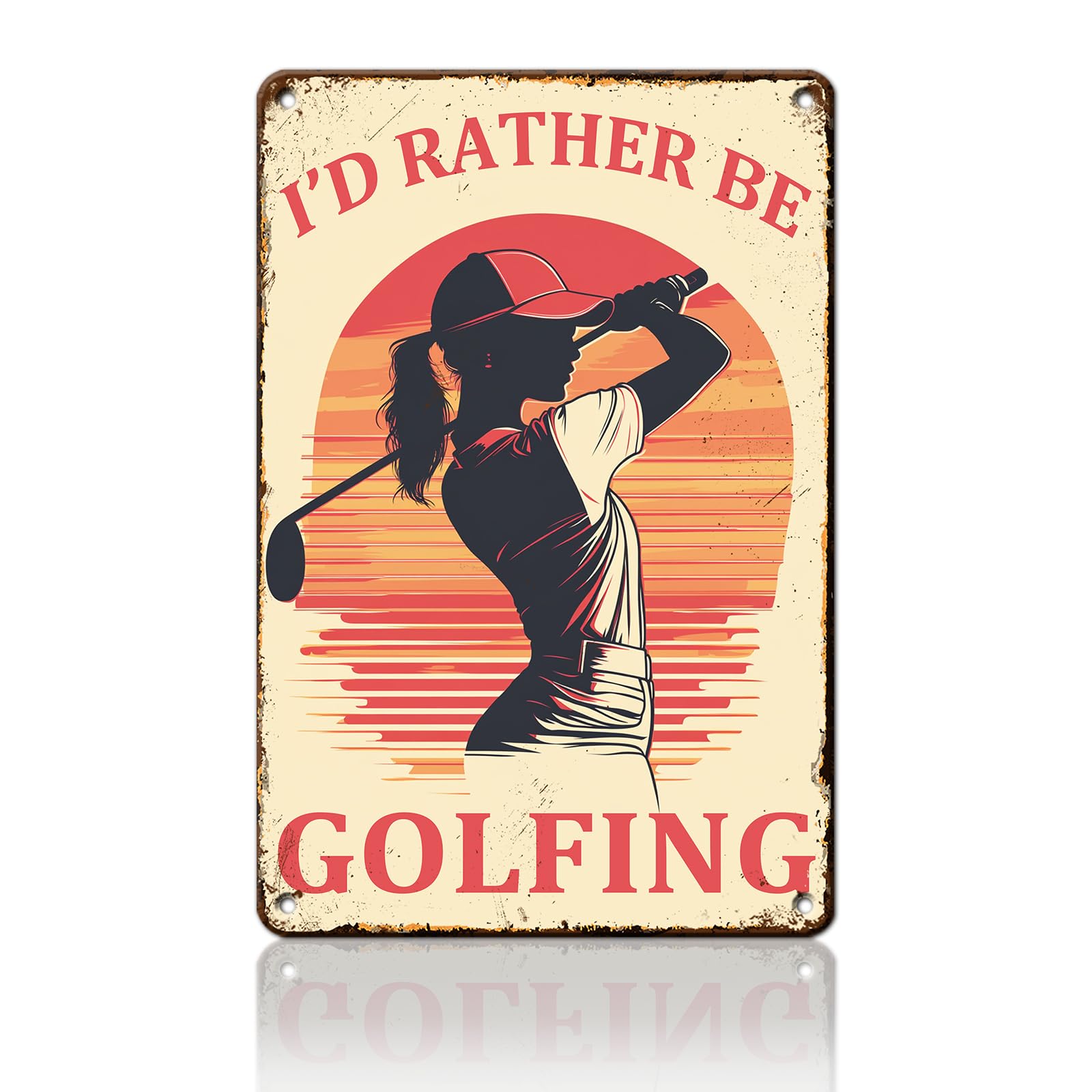 Anceky Retro Metal Tin Sign I'D Rather Be Golfing Sign Funny Wall Decor for Home Farmhouse Backyard Bar Outdoor 12×8 Inch