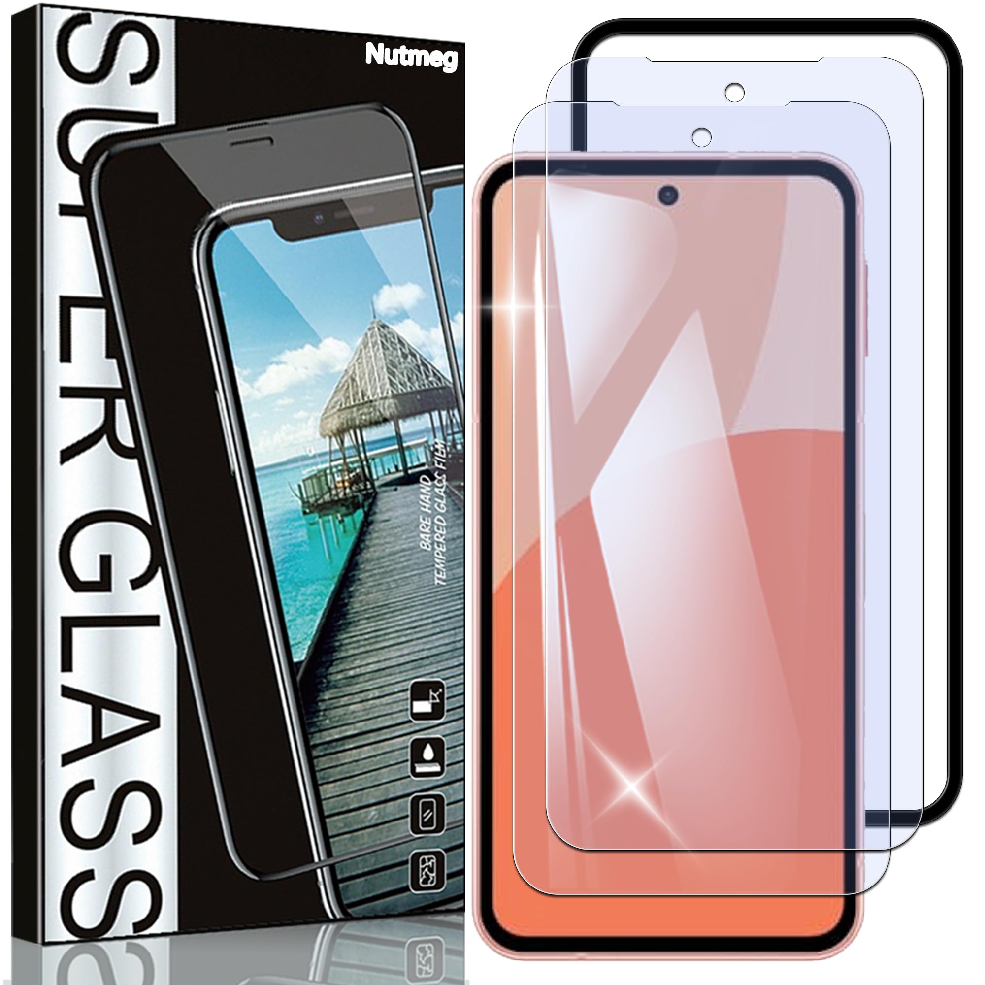 Nutmeg【ガイド枠付き 2枚セット】対応 AQUOS sense9 ガラスフィルム ブルーライトカット【日本旭硝子素材製】sense9 保護フィルム SH-53E SH-M29 強化ガラス フィルム 目の疲れを軽減します 9H硬度 高透過率 反射防止 高光沢 撥油性 気泡なし 貼り付け簡単 耐衝撃 超高質感 飛散防止 高感度タッチ