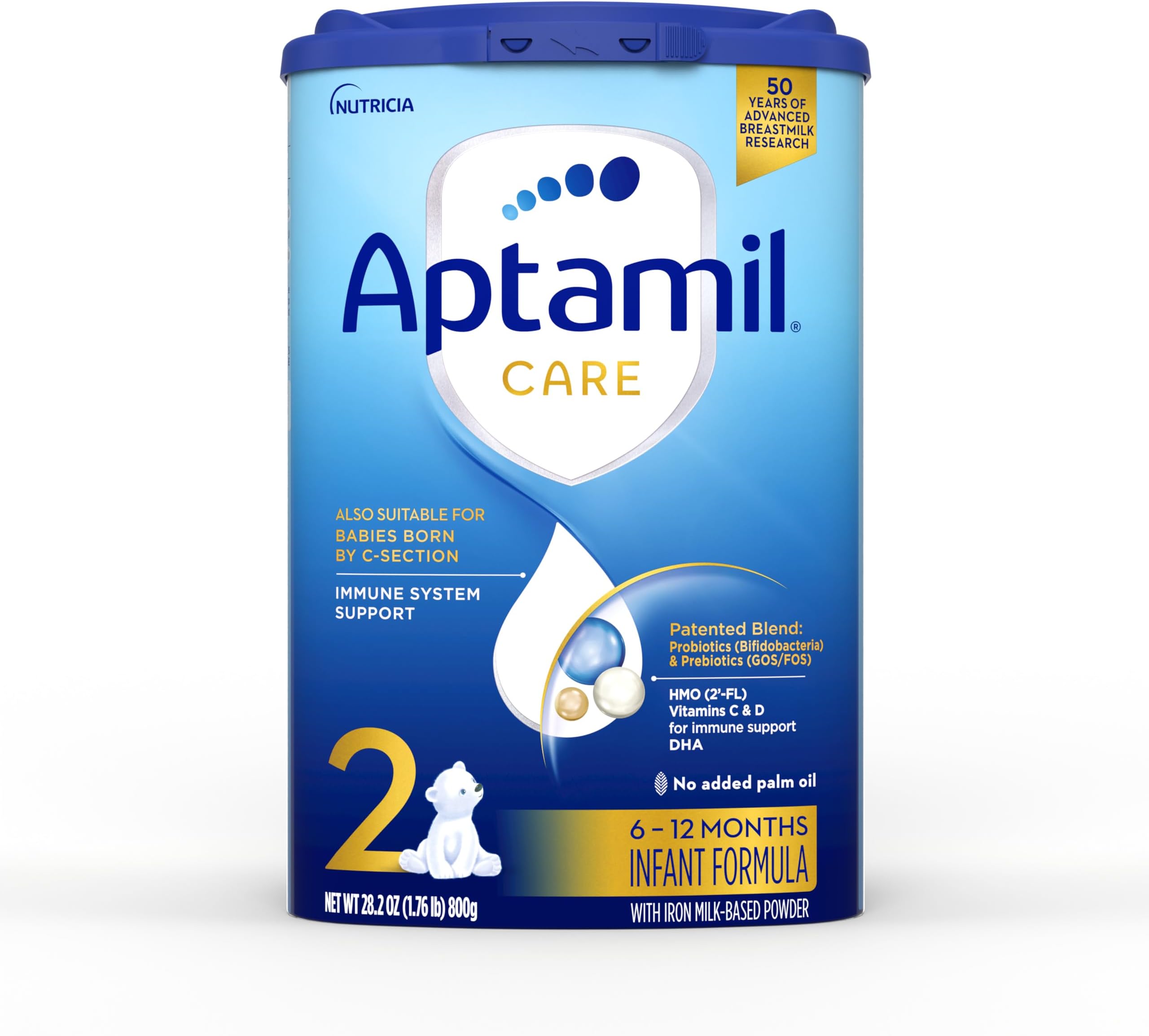 Care Stage 2, Milk Based Powder Infant Formula for 6+ Months, Also for C-section born babies, with DHA & ARA, Omega 3 & 6, Prebiotics, Contains No Palm Oil, 28.2 Ounces, Packaging May Vary