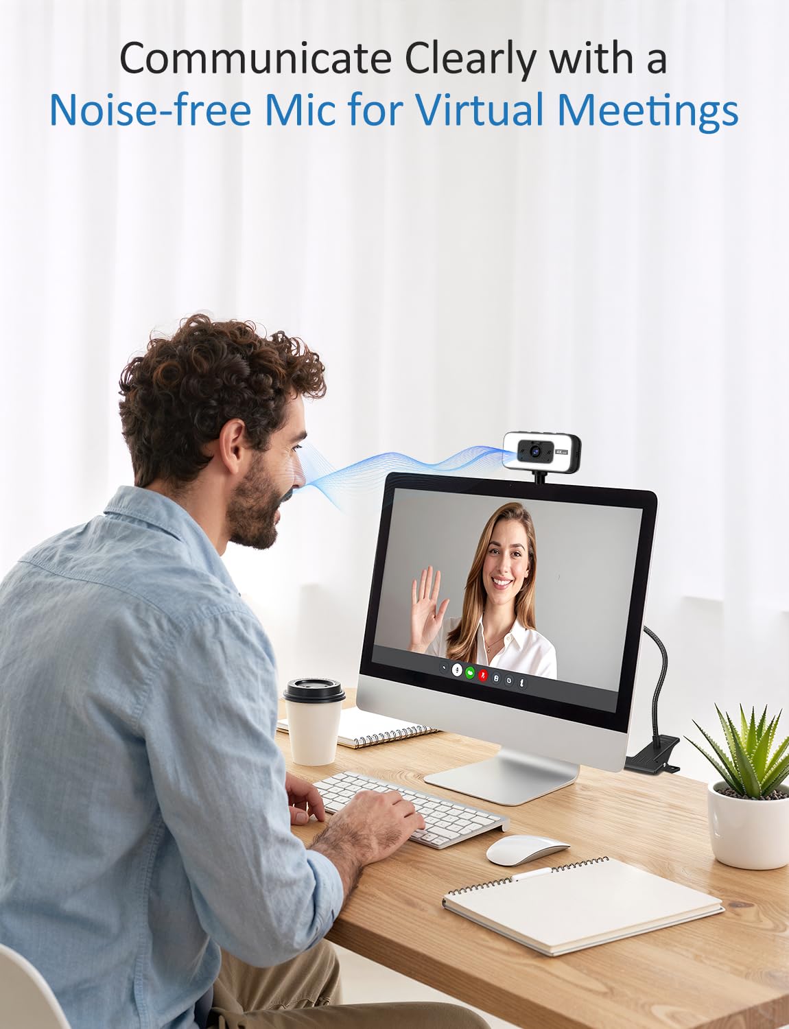 Webcam for PC, 4K Streaming Camera with Light, Web Camera for Desktop/Laptop Computer Webcam with Microphone, Plug and Play USB Web Cam with Bracket, for Live Streaming, Video Calls, and Meetings — view 3
