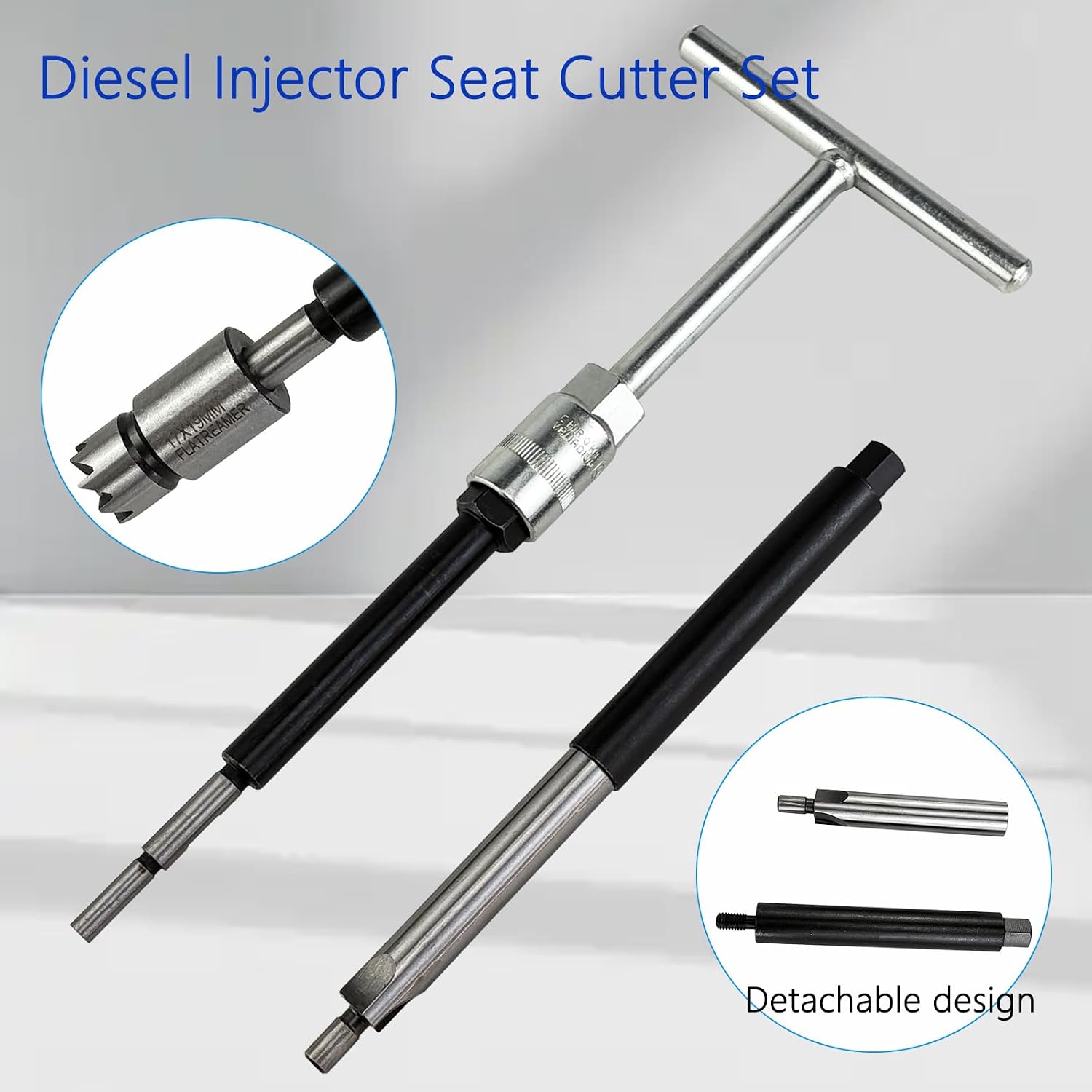 Universal 17Pcs Diesel Injector Seat Cutter Set – Re-Face Reamer & Cleaning Tool Kit for Injector Nozzle Seating Surface Repair, Compatible with Most Diesel Engines