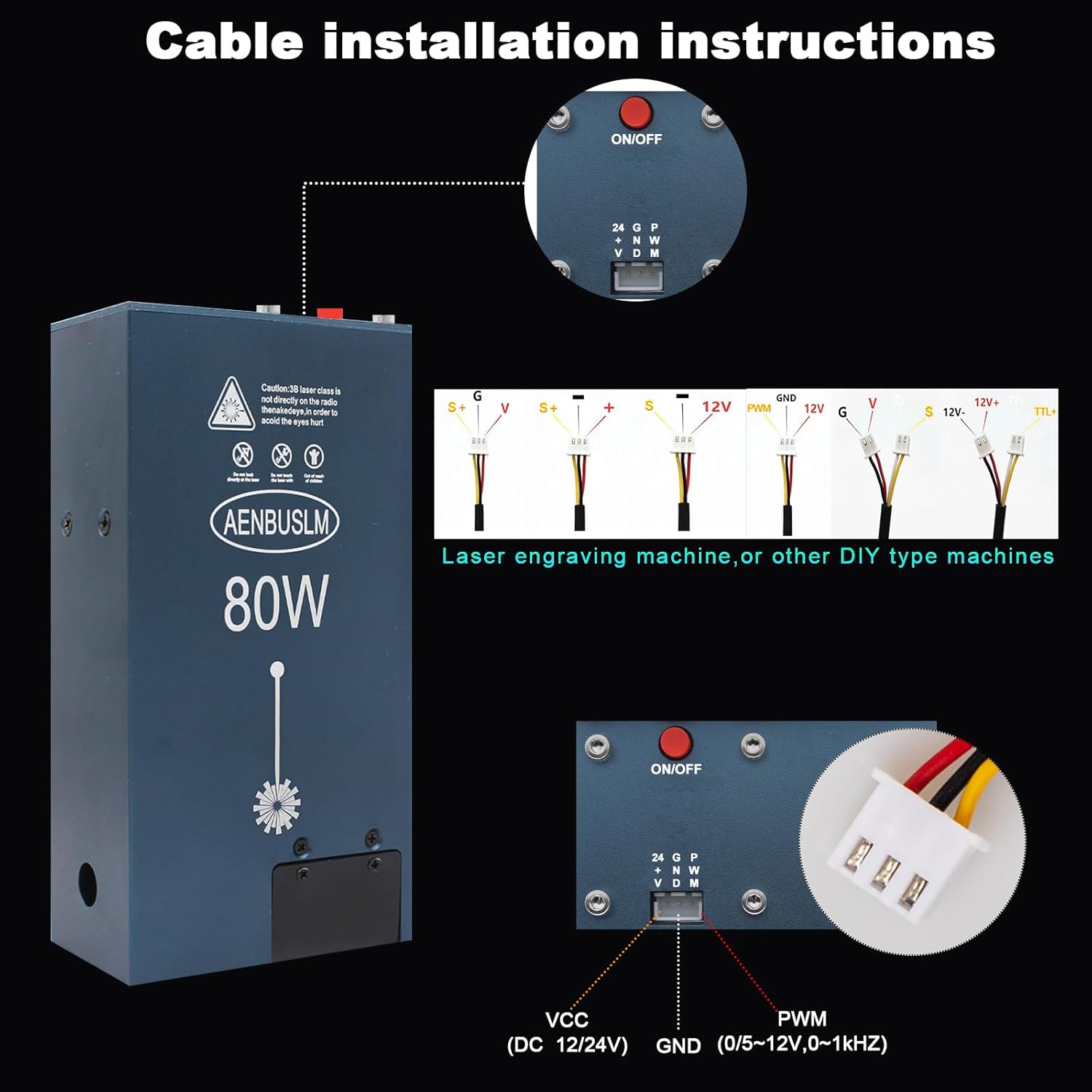 80W Laser Module Built-in Air Assist, 10W Output Power, Fixed-Focus, Built in FAC,Double Ultra-Fine Compressed Spot CNC Carving DIY Laser Masterfor Laser Cutter & Laser Engraver Machine 24V - Class 4