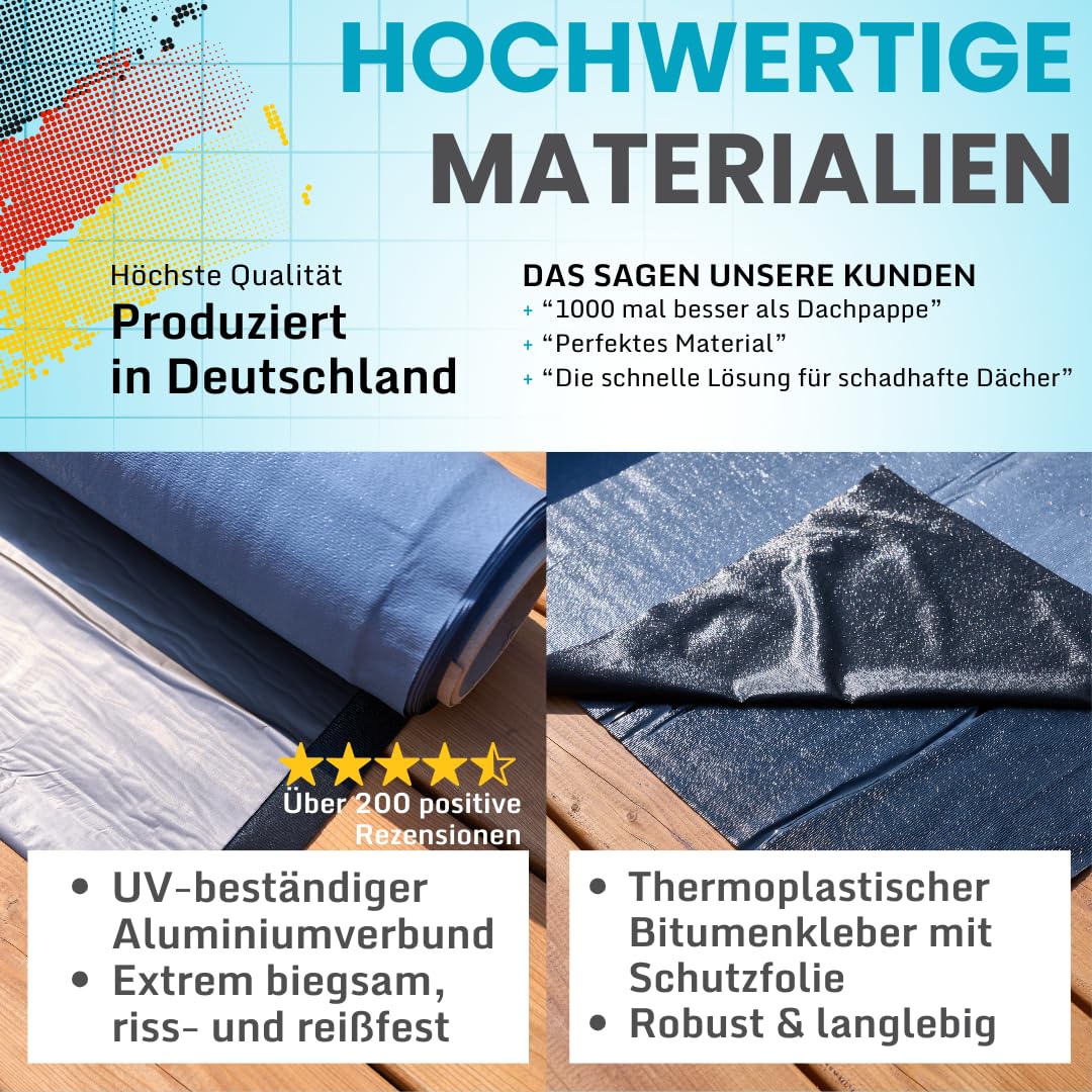 Dachfolie Aluminium selbstklebende Folie, Alternative zu Dachpappe | selbstklebend, KSK Dachbahn für Schuppen, Carports, Folie selbstklebend silbergrau 5 x 1 Meter, Bitumenbahn, Wasserdicht, Alu