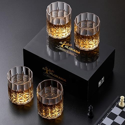 Miniatura 5 de Hlukana Juego de 6 vasos de whisky de plástico Tritan irrompibles, vasos de 14 onzas antiguos para whisky escocés, ron de cóctel, bourbon, licor de