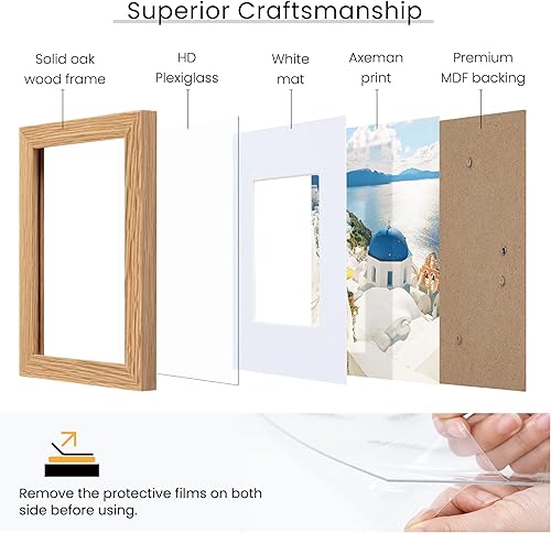 Miniatura 5 de Portarretratos de 8 x 10 pulgadas con paspartú para fotos de 5 x 7 pulgadas, madera maciza de roble de 8 x 10 pulgadas con vidrio templado, marco de