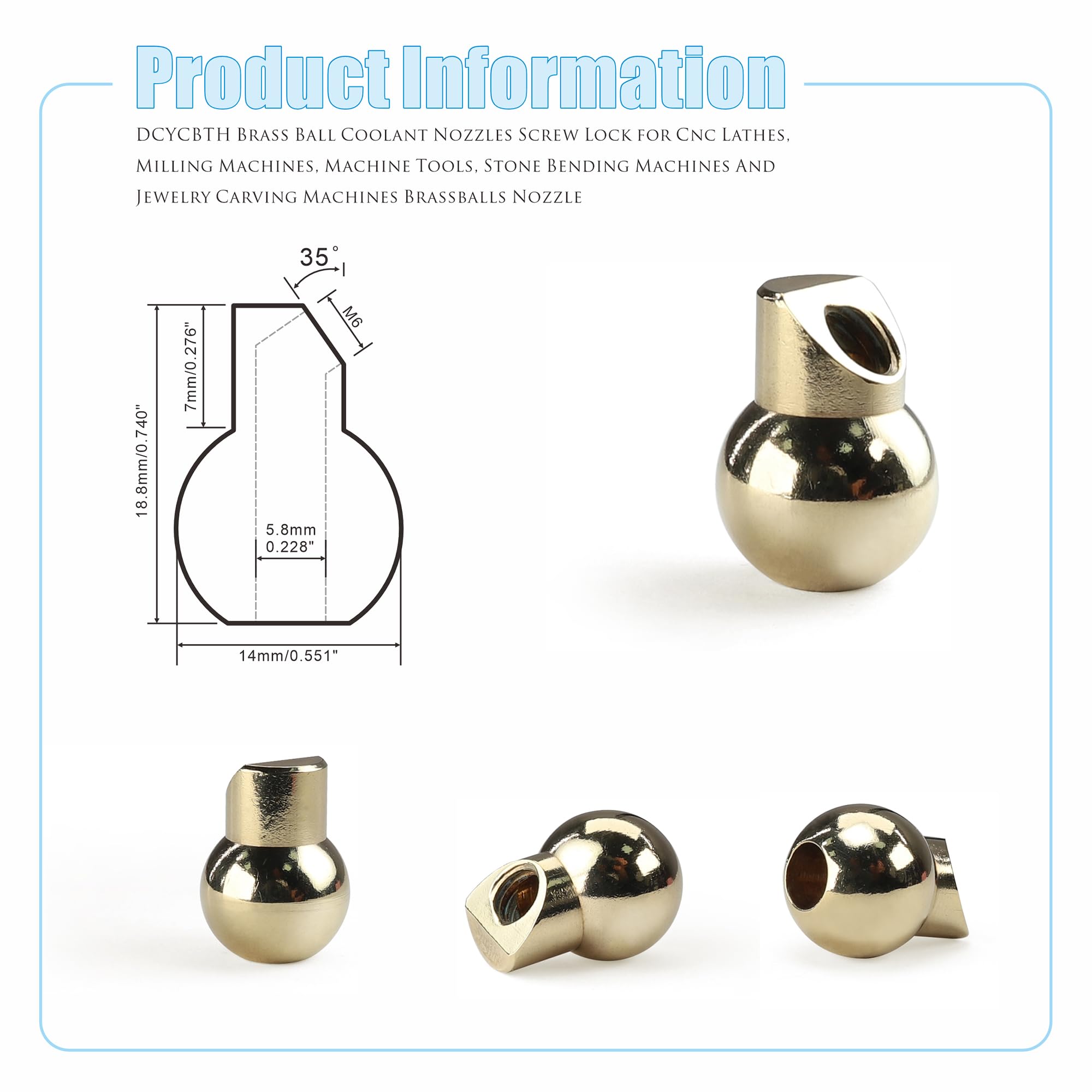10 ugelli M6 da 14 mm in ottone per refrigerante a sfera con bloccaggio a vite per torni CNC, fresatrici, macchine utensili, macchine piegatrici per pietra e intaglio di gioielli, ugelli per