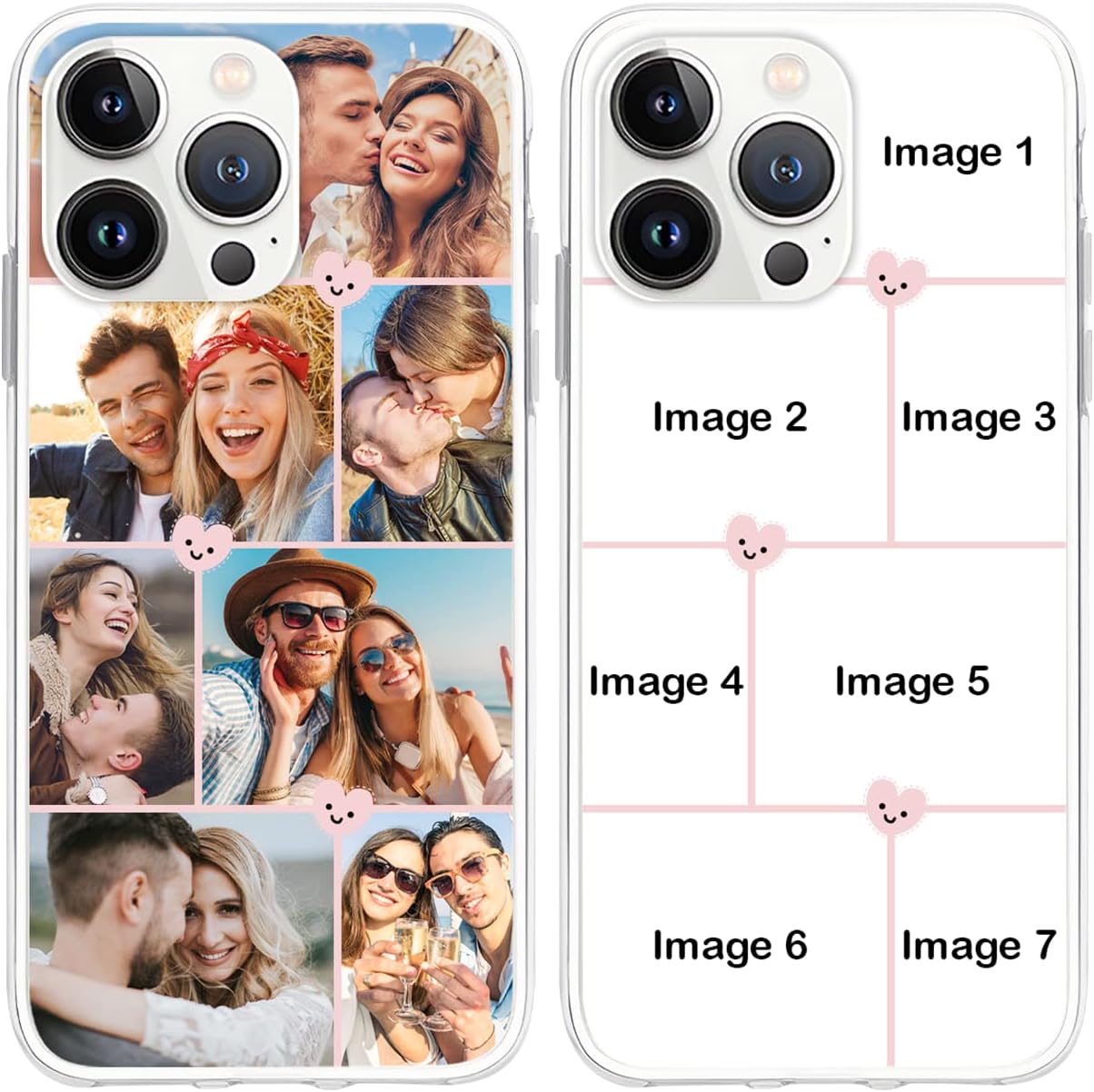 Personalized Picture Multiple Design Phone Case Cover Collage Photo Custom Own Customized Xmas Valentines Compatible with iPhone 8 X XR 11 12 13 Pro Max Samsung Galaxy S20 S21 Transparent
