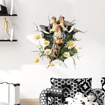 3D Cartoon Baby Giraffe Broken Wall Wall Decals Removable African Animal Vinyl Stickers for Nursery Kids Bedroom and Playroom Decor Peel and Stick Wall Art