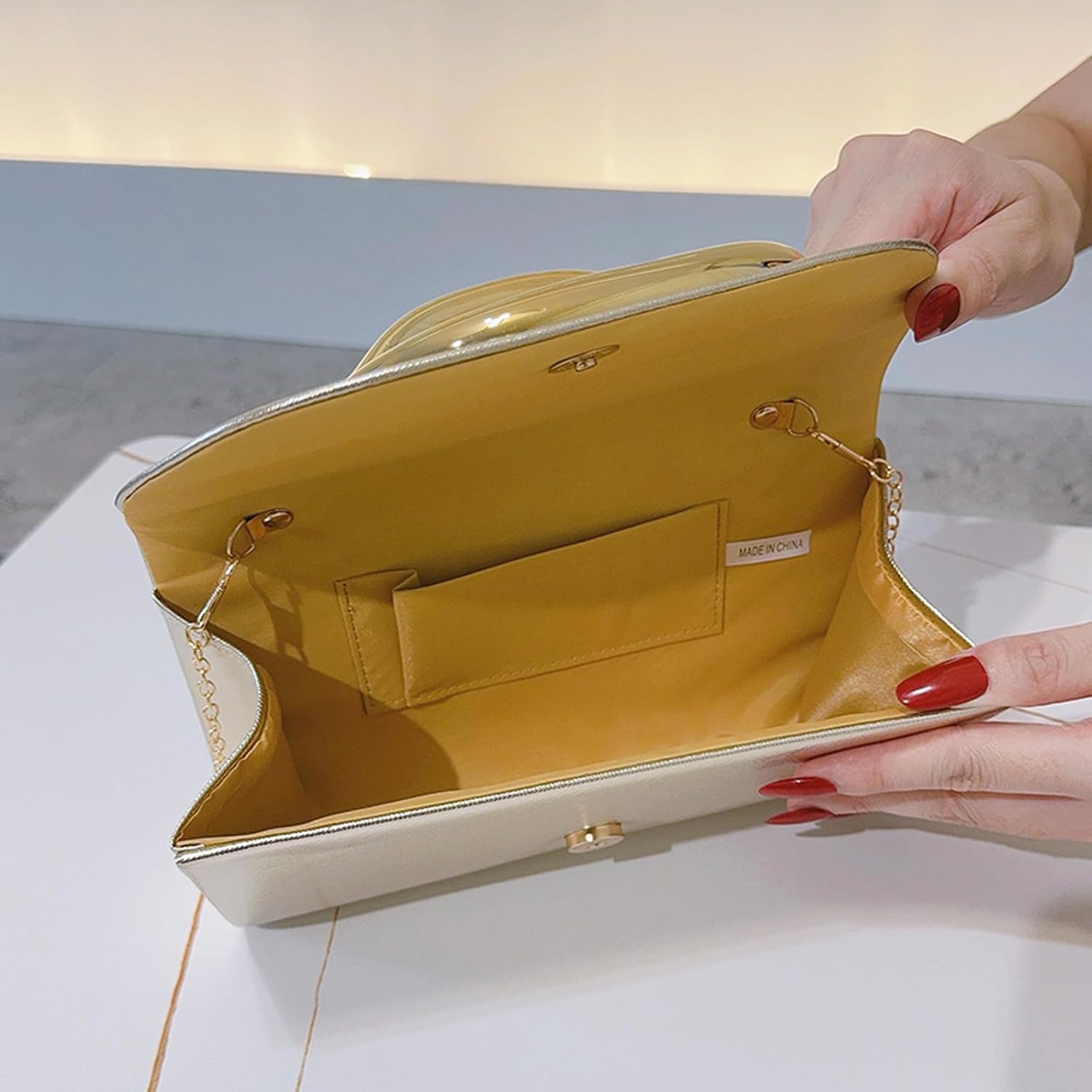 MYHOZEE Clutch Purses for Women Vegan Leather Evening Bag Formal Elegant Wedding Clutch Trendy Gold Handle Purses - Image 3
