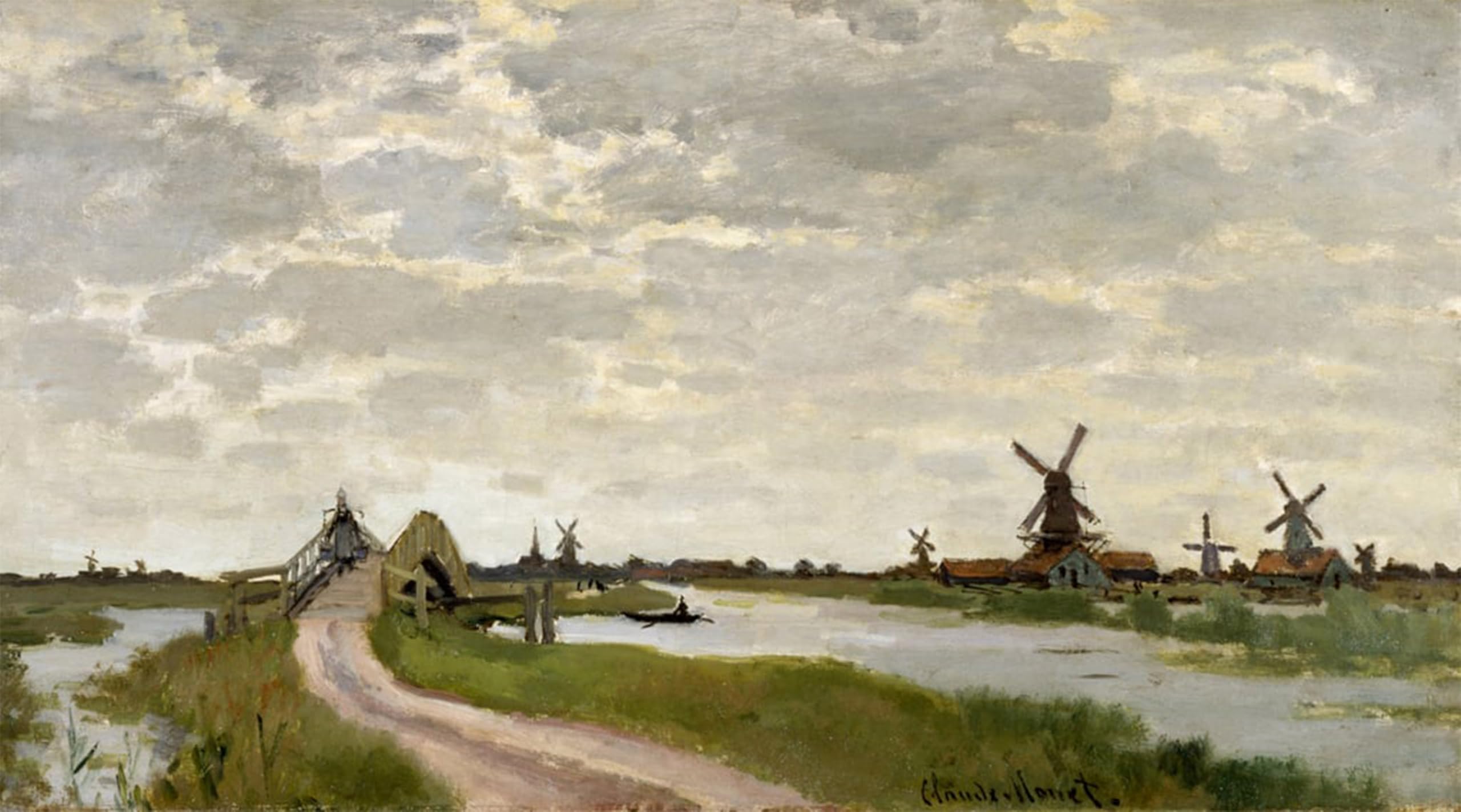 SERENDIPITP Abstract Painting Mural Print Picture Wall Decor Painting Windmills Near Zaandam by Claude Monet Vintage Wall Artwork for Home Decor 60x90cm