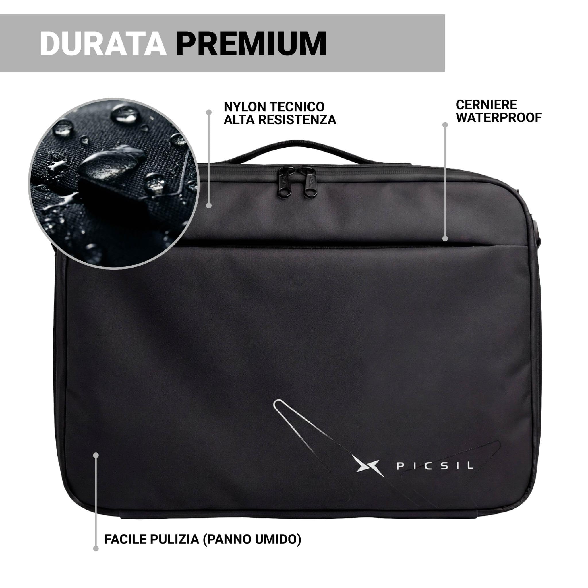 PICSIL Horizon Valigetta PC 15,6” Espandibile 1,4–15,6L, Moos | Borsa laptop modulare con scomparto imbottito, organizer documenti e capacità espandibile per lavoro, viaggi e coworking.
