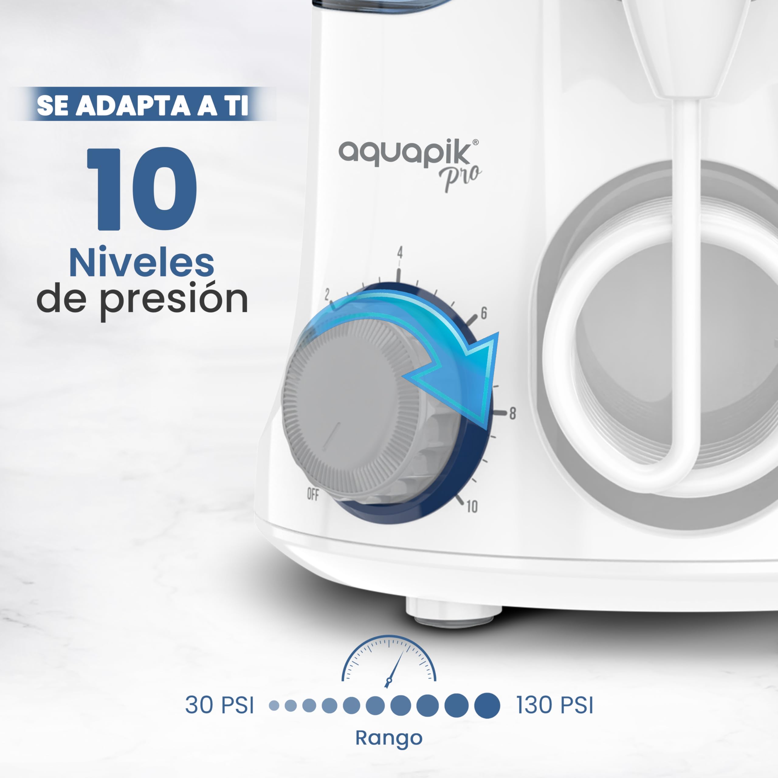 Aquapik PRO Irrigador dental Irrigador Bucal sobremesa 10 niveles de presión 600 mL 8 boquillas water flosser IPX7 Impermeable Limpieza Dental Elimina la placa Protege las encías y cuida tu ortodoncia
