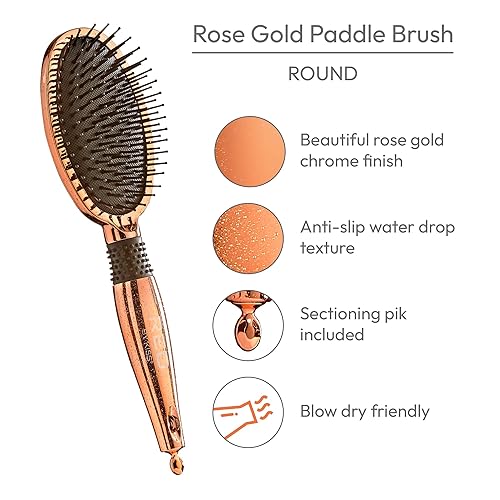 Miniatura 3 de Red by Kiss Cepillo de paleta cromado de oro rosa, cerdas resistentes al calor para desenredar y secar por soplado para hombres y mujeres (redondo)