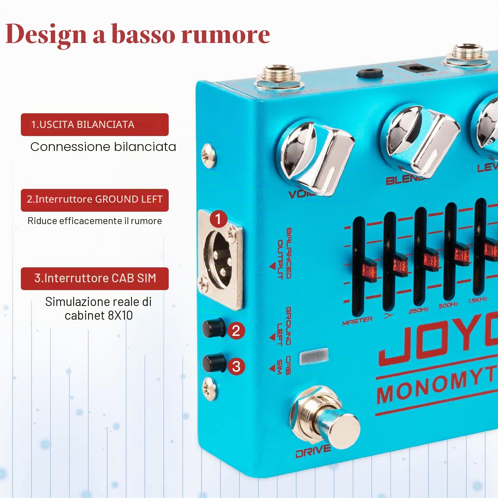 JOYO Pedale per basso chitarra elettrica Overdrive, simulatore di amplificatore, effetto con EQ e riduzione del rumore per bassista (MONOMYTH R-26)