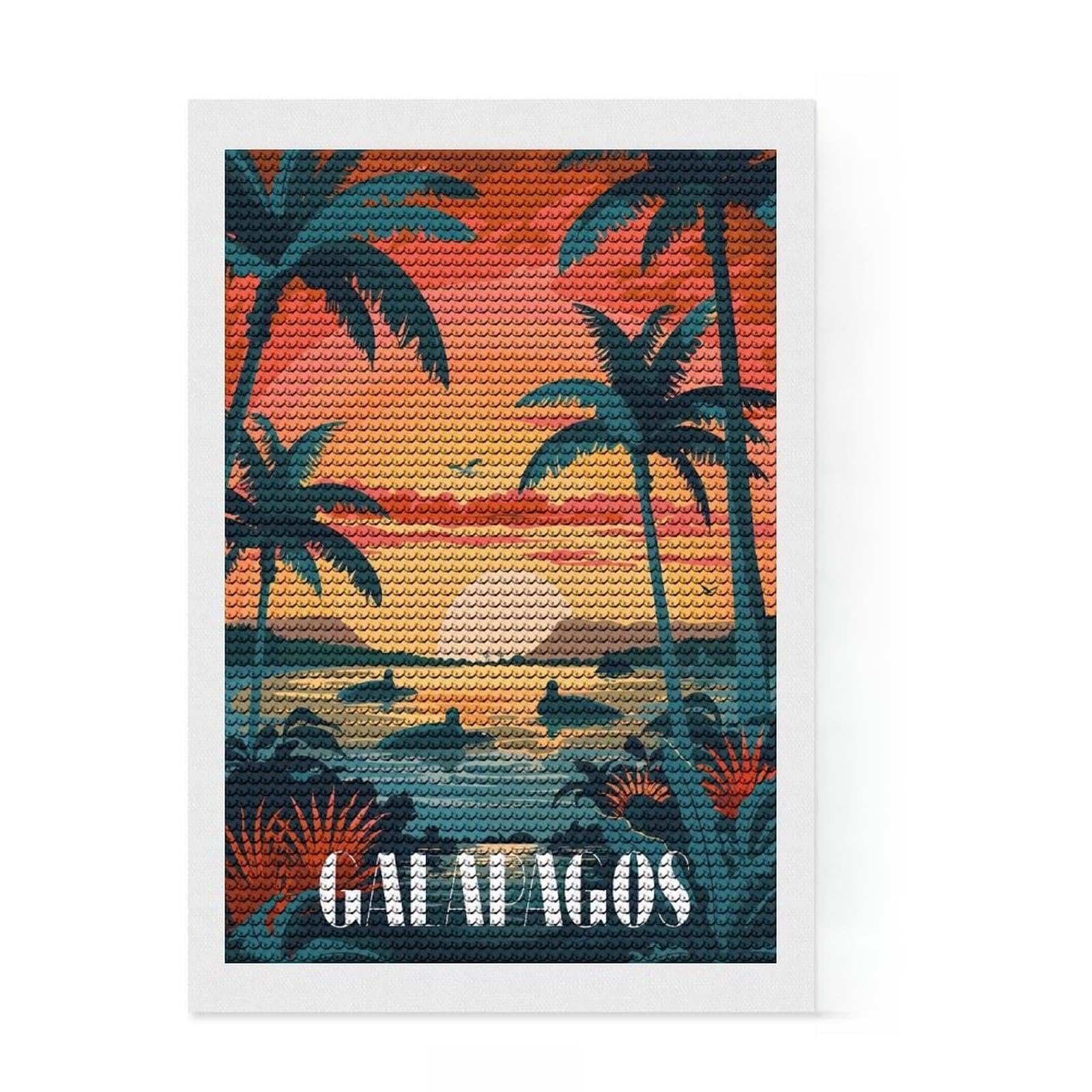 Junmoney Galapagos Sunset Bliss Diamond Art Kit 8"x12", Easy Handmade Project, Nice Detail and Sparkle, Office Decor, Birthday Gift, Easy to Enjoy