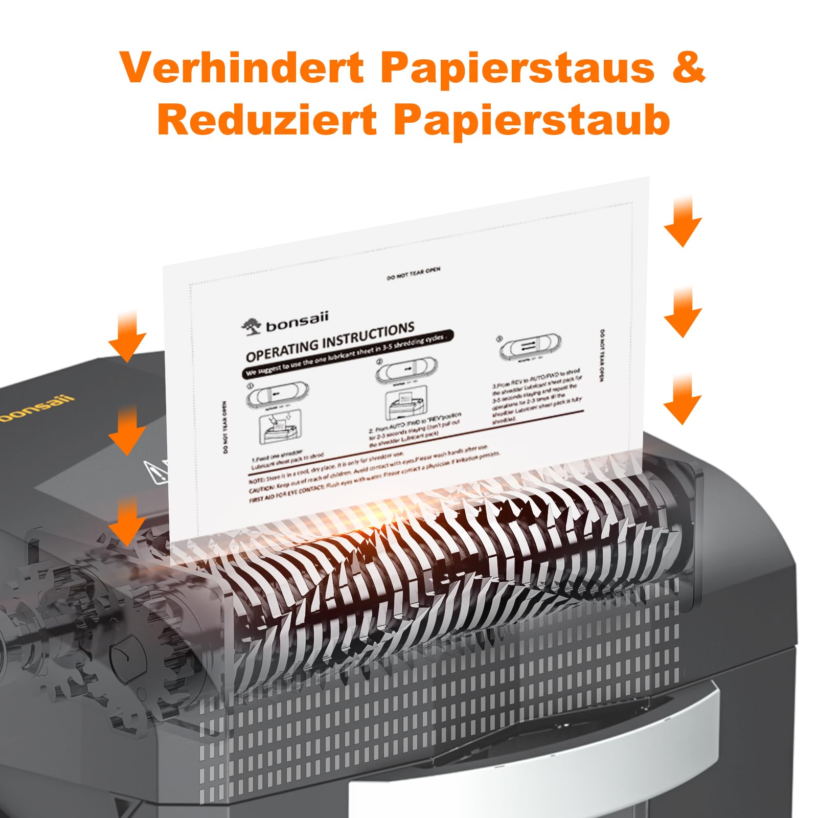 Bonsaii 12-Blatt Partikelschnitt Aktenvernichter + 24 Ölpapierblätter Set, 60 Minuten Dauerbetrieb, Hochleistungs-Schredder für Home Office, Sicherheitsstufe P-4 Mikroschnitt, 4 Rollen & 16L Behälter