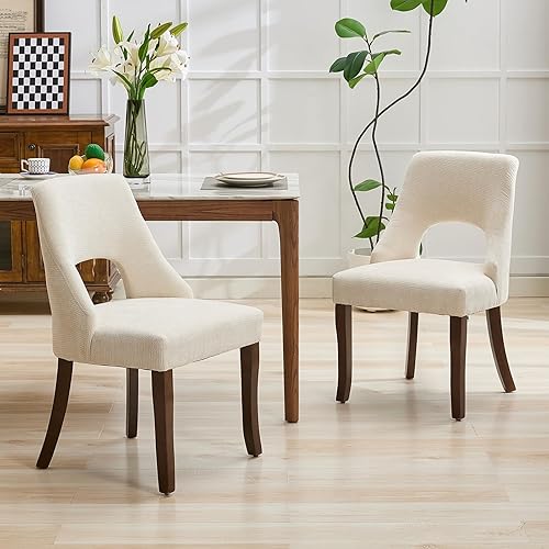 Miniatura 3 de UVV Wooden Dining Chairs Set of 4, Mid Century Modern Fabric Upholstered Dining Room Chair Kitchen Chairs, Farmhouse Dinner Chair with Solid Wood