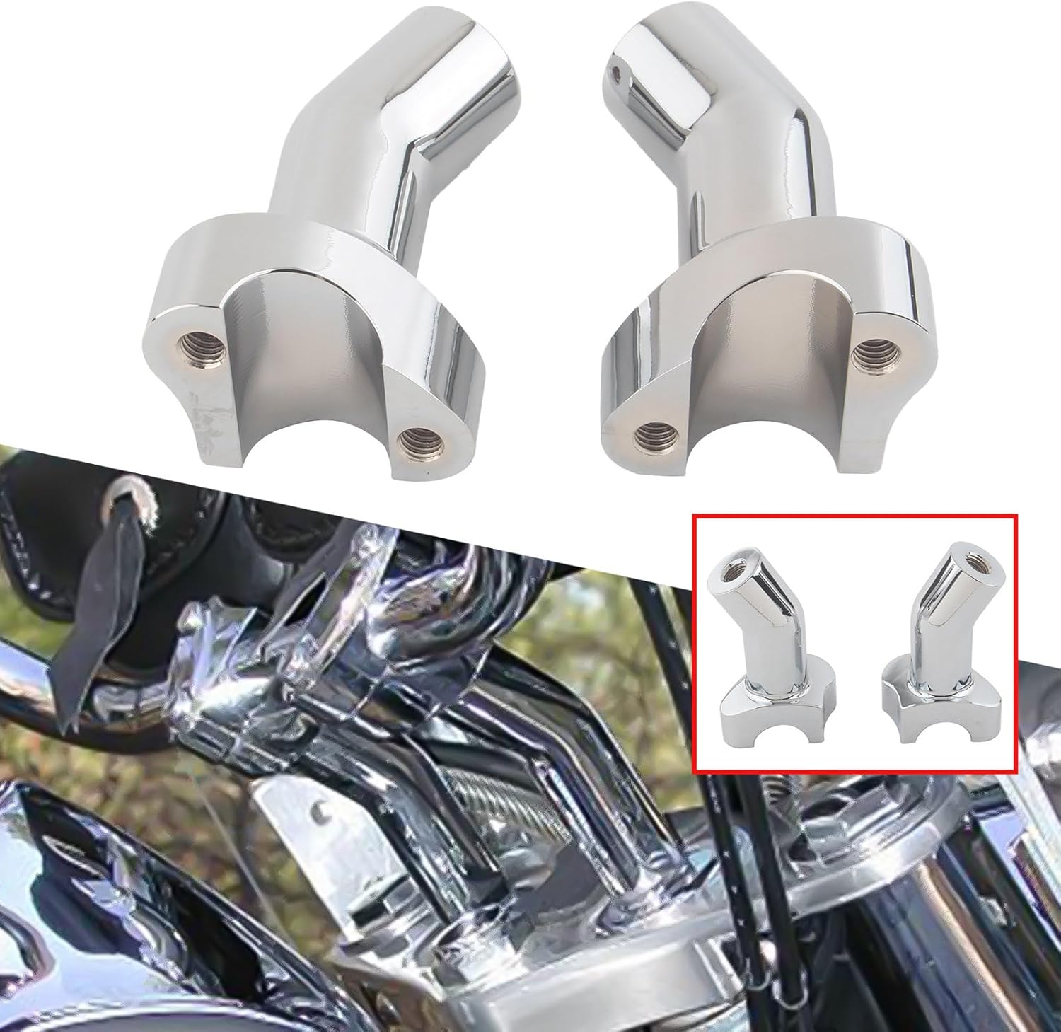 Motorbike Chrome 3 1/2" Pullback Handlebar Risers Clamp Compatible with Harley 1" Bar Dyna Softail Sportster Street bob Road King