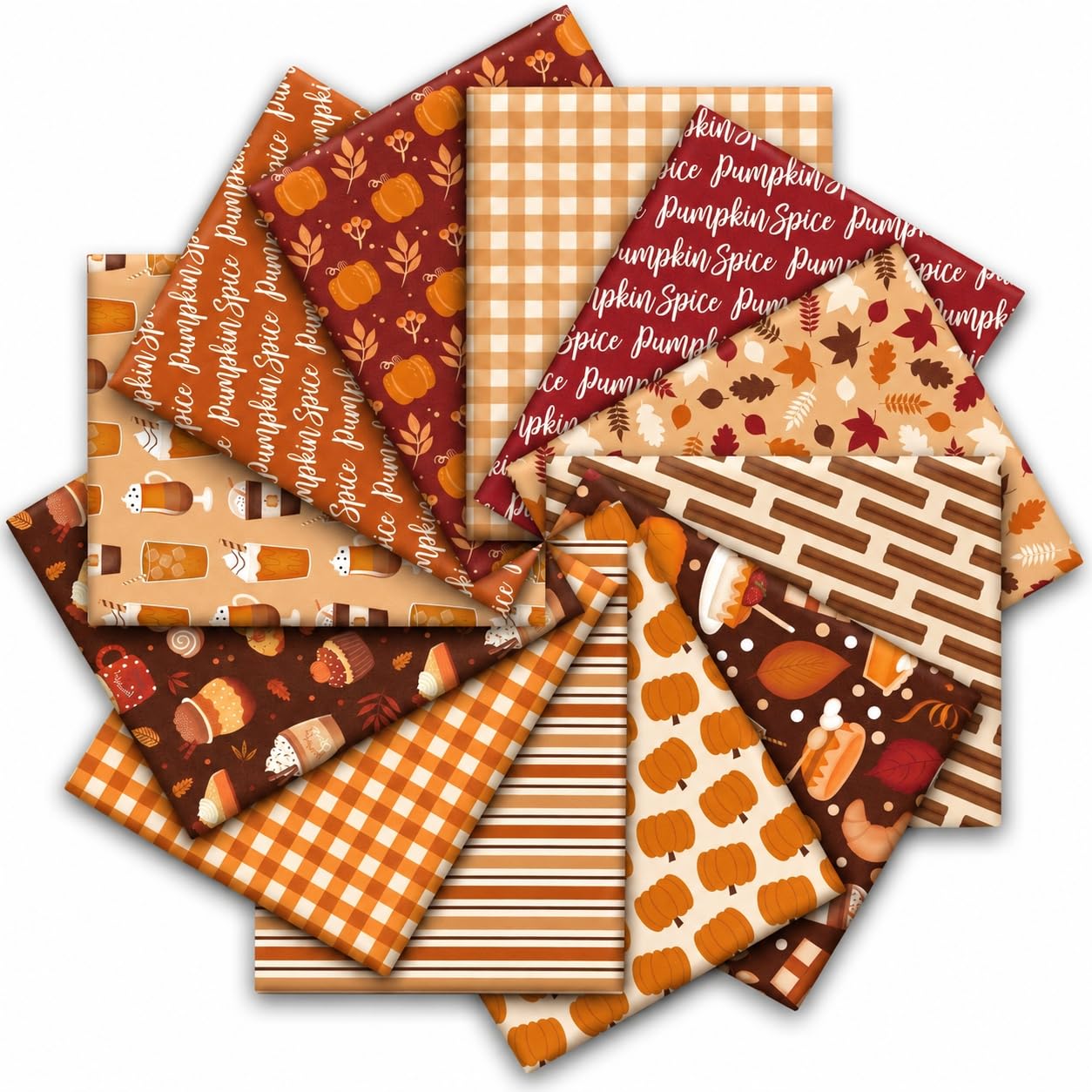 JarThenaAMCS Lot de 12 carrés de tissu en coton à carreaux pour l'automne et la citrouille - 25,4 x 25,4 cm - Petits tissus à coudre pour l'automne, Thanksgiving, bricolage, décoration de fête