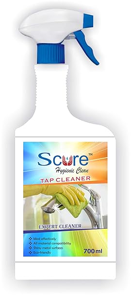 SCURE Tap Cleaner for Bathroom/Kitchen Fittings, Taps, Sinks, Showers Remove Limescale Stains, Hard Water Scaling and Soap Scum (700ml Bottle)